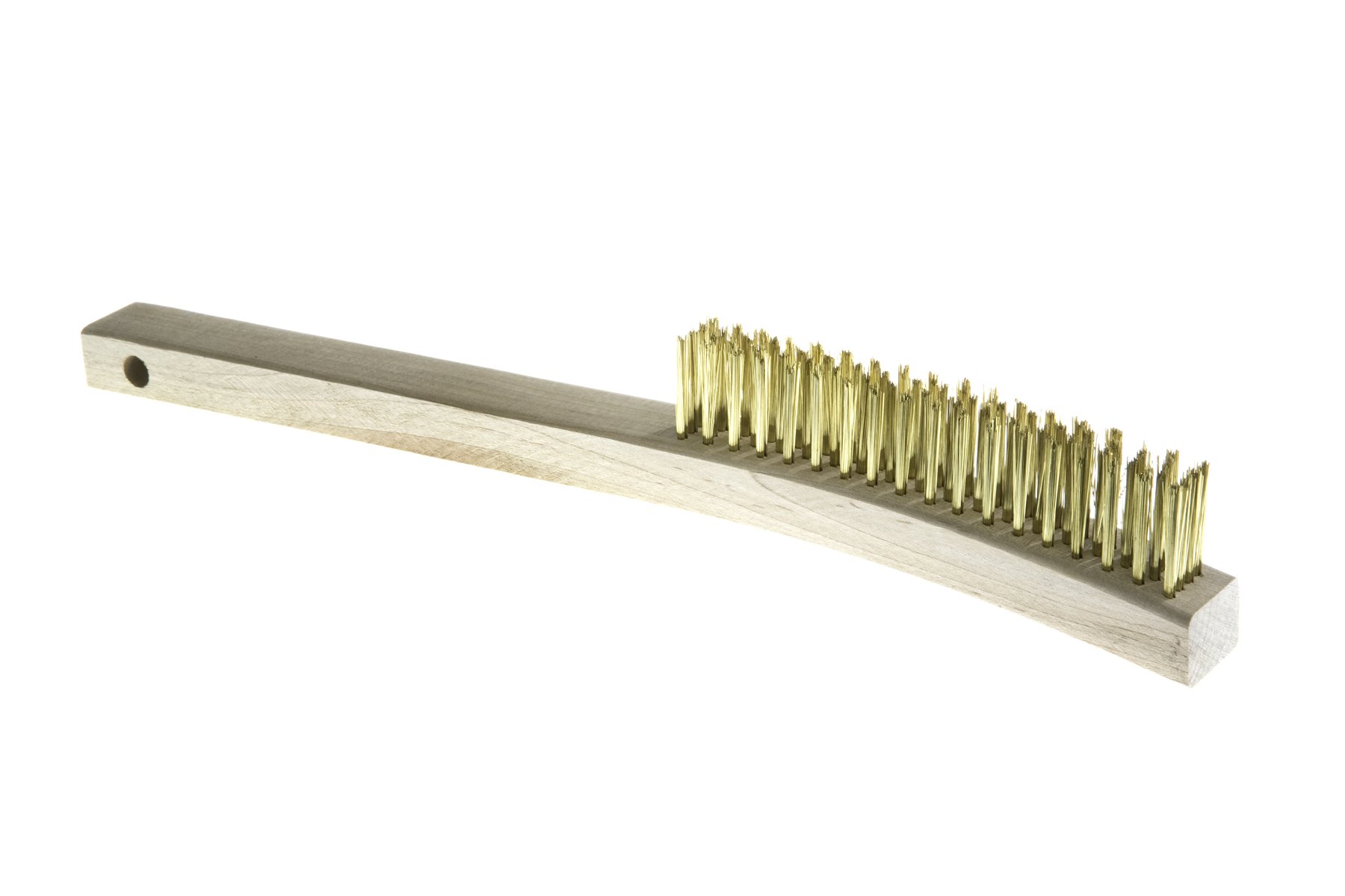 Brass Wire Brush – 4 Row – Long Curved Handle Wood Block – Atlas